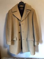 Front view of beige Pendleton wool coat showing buttons, pockets, collar, cuffs