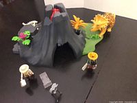 Overall set showing volcano, triceratops, explorers and accessories