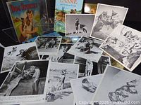 Group shot of books, photos and figurine