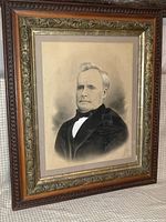 Full view of framed charcoal portrait