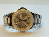 Front view of Longines Conquest watch, dial and bracelet visible