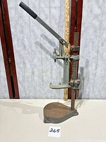 Full view of drill press stand showing lever, column, base
