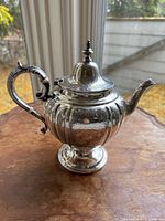 Right side view of teapot showing body, spout, handle and lid