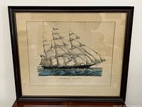 Framed lithograph of clipper ship with title visible