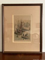 Full framed view of the etching showing mat and frame