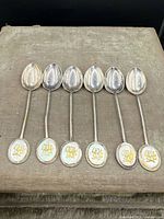 Full set of six silver-plated spoons displayed