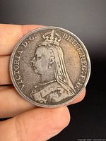 Obverse showing crowned left-facing bust of Queen Victoria with legend VICTORIA D G BRITT REG F D