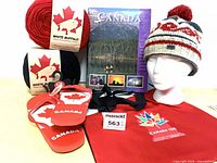 Full lot showing yarn, flip flops, book, tote, beanie