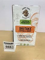 Front of sealed Happy Caps Shiitake Mushroom Kit box