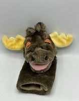 Front view of brown plush moose head cover