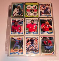 First sheet of nine Montreal Expos cards including Delino DeShields and Tim Burke