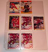 All seven Steve Yzerman cards in plastic sleeve, one empty pocket visible