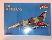 Front of unopened box showing IAI Kfir C-2 artwork, Hasegawa and Minicraft logos, 1/72 scale notation.