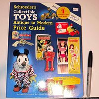 Front cover of Schroeder's Collectible Toys Price Guide book with marker for scale
