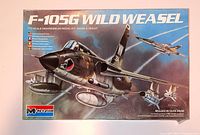 Front of sealed Monogram F-105G Wild Weasel 1/72 model kit box showing artwork and branding