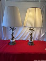 Full view of both matching table lamps with shades