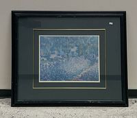 Front view of framed art showing entire print, frame, mat and glass