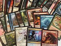Front faces of assorted Magic: The Gathering cards spread out