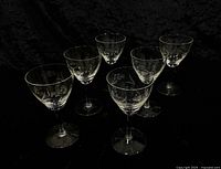 All six etched crystal glasses grouped