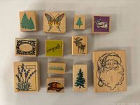 Front view of all 12 stamps showing designs