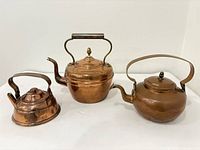 Front view of three copper kettles