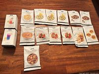 All items arranged showing pouches and two boxes