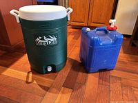 KeepCold green cooler and Aquavainer blue container side by side
