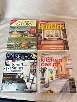 Four of the six softcover books laid out: 1-Story Home Plans, Built-Ins, Canadian House & Home, Kitchen Design
