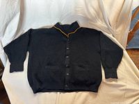 Full view of black cardigan sweater front
