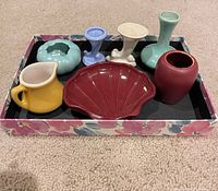 Tray with seven miniature ceramic pieces