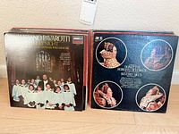 Stack of records showing Pavarotti O Holy Night and Beverly Sills Roberto Devereux covers
