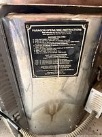Paragon operating instructions label on kiln exterior