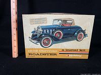 Front of Hubley model kit box showing 1932 Chevrolet Roadster artwork and branding
