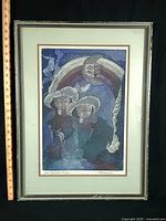 Full view of framed etching with mat and frame