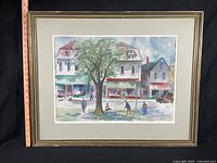 Front view of framed watercolour showing artwork, mat and frame