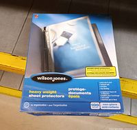 Front of Wilson Jones sheet protector box showing product details