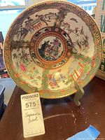 Interior view showing full Rose Medallion pattern and size reference tag