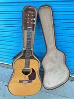 Full view of guitar in open hard case