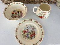 Plate, bowl, and mug grouped