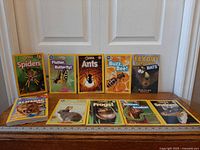 All ten books standing and lying on surface showing covers