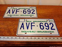 Both license plates laid flat showing full design and serial