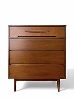 Front view of walnut four-drawer dresser