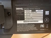 Rear label of BenQ monitor showing model GW2790-L, power specs and April 2024 manufacture