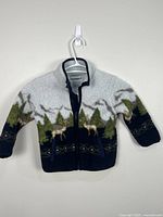 Front view of children’s Old Navy sherpa coat showing pattern and overall condition