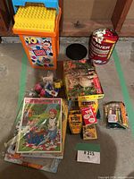 Entire lot showing Mega Bloks bin, Lego tub, puzzles, Crayola supplies, balls, disc