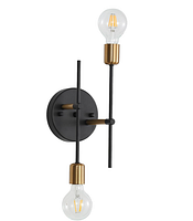 Stock image of assembled Efine Home 2-light wall sconce showing design, bulbs not included