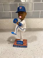 Front view of Marcus Stroman bobblehead on base
