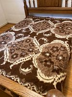 Blanket spread on bed showing brown patterned side
