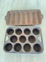 Overall view of both cast iron pans