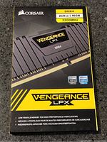 Front of sealed Corsair Vengeance LPX DDR4 2x8GB 3200MHz package